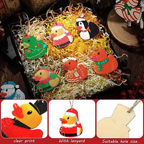 48 Pcs Christmas Wooden Duck Ornament Holiday Duck Tree Xmas Hanging Ornament Santa Snowman Christmas Characters Duckies for Xmas Tree Party Themed Decoration