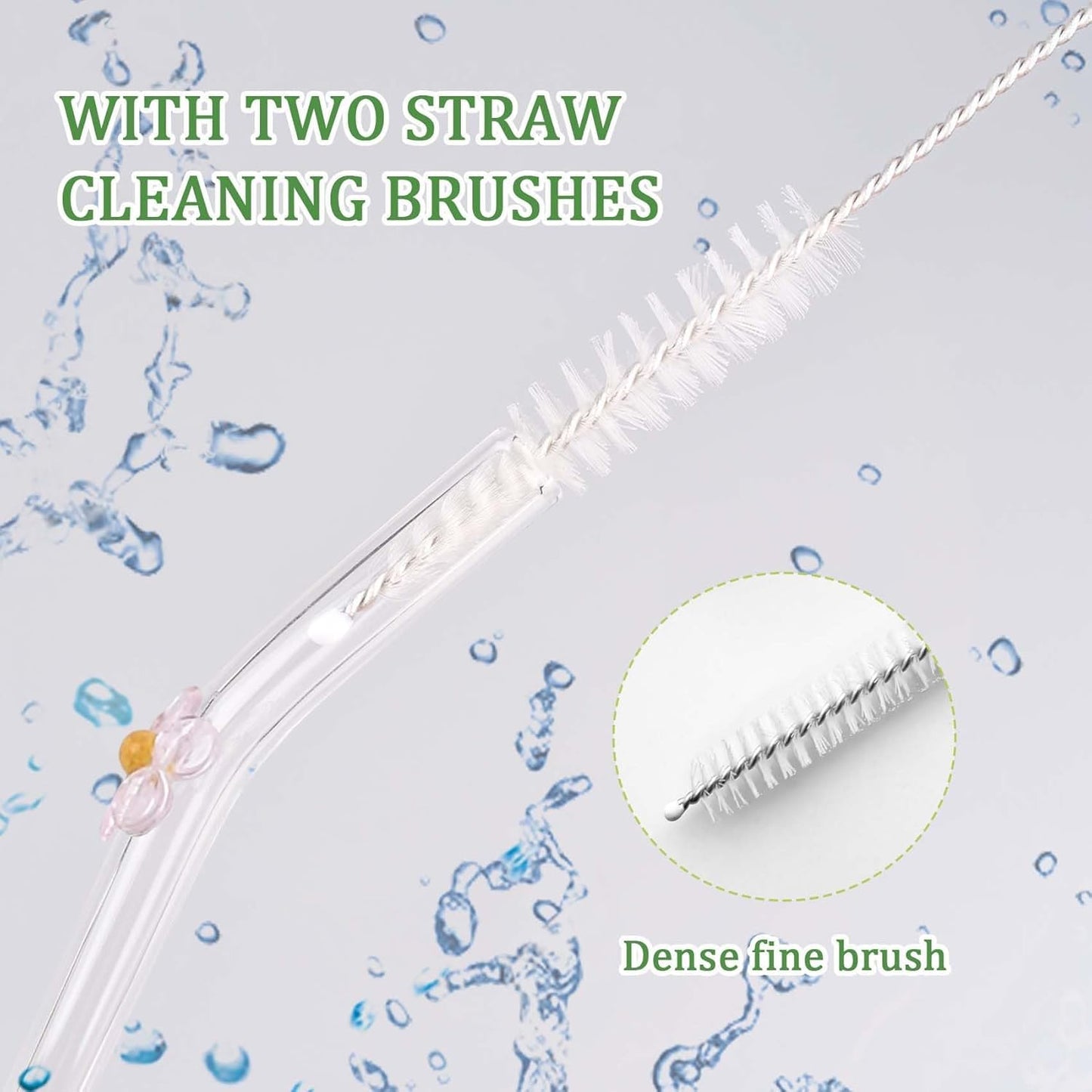 DUMING-IN 12 Pack Reusable Glass Straws, 7.9"×8mm Cute Flower Glass Straw for Coffee, Milkshakes, Juices
