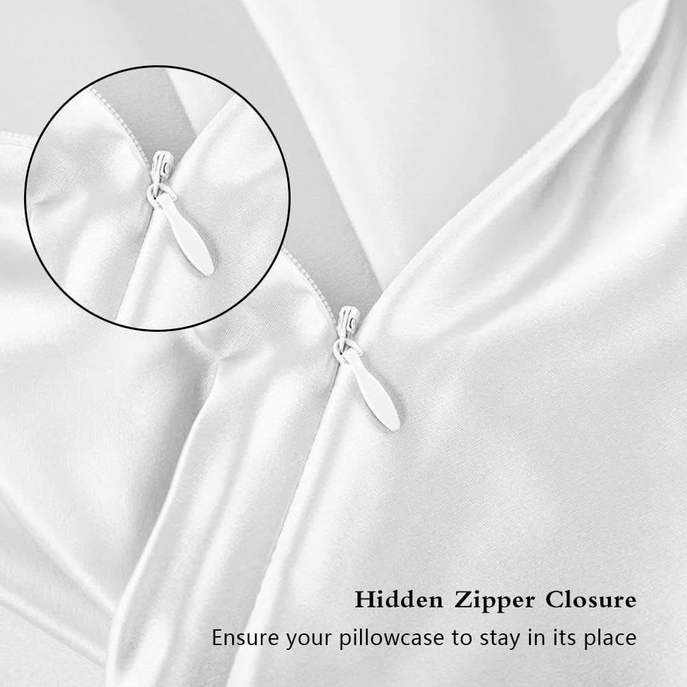 Skiennix Mulberry Silk Pillowcases - Smooth & Anti-Acne | Standard Set of 2, White with Zipper