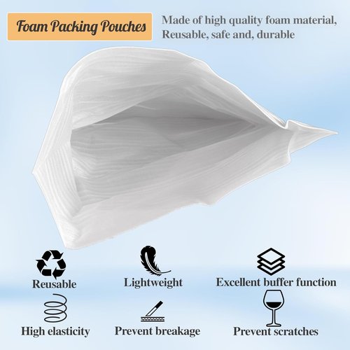 Foam Pouches - 50-Pack Cushion Foam Wrap for Packing Dishes | 2 Sizes for Moving & Shipping
