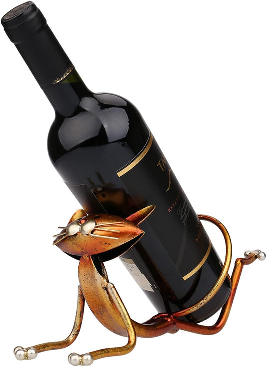 Yoga Cat Metal Sculpture Wine Bottle Holder - Unique Handcrafted Gift for Cat Lovers