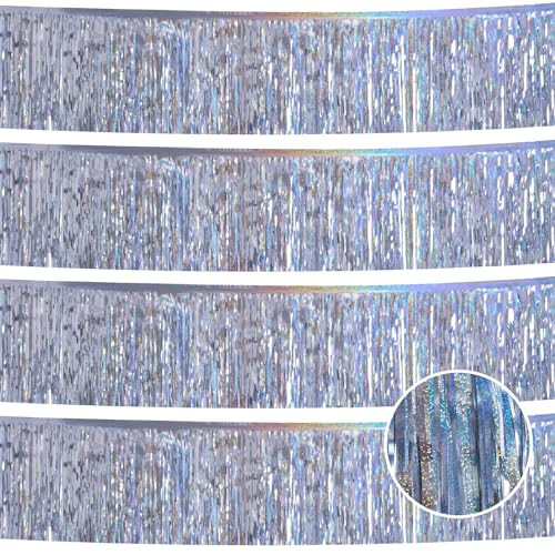 Laser Silver 4Pack Foil Fringe Streamers 48ft Table Skirt Garland for Weddings & Parties (YUKL - Laser Silver)