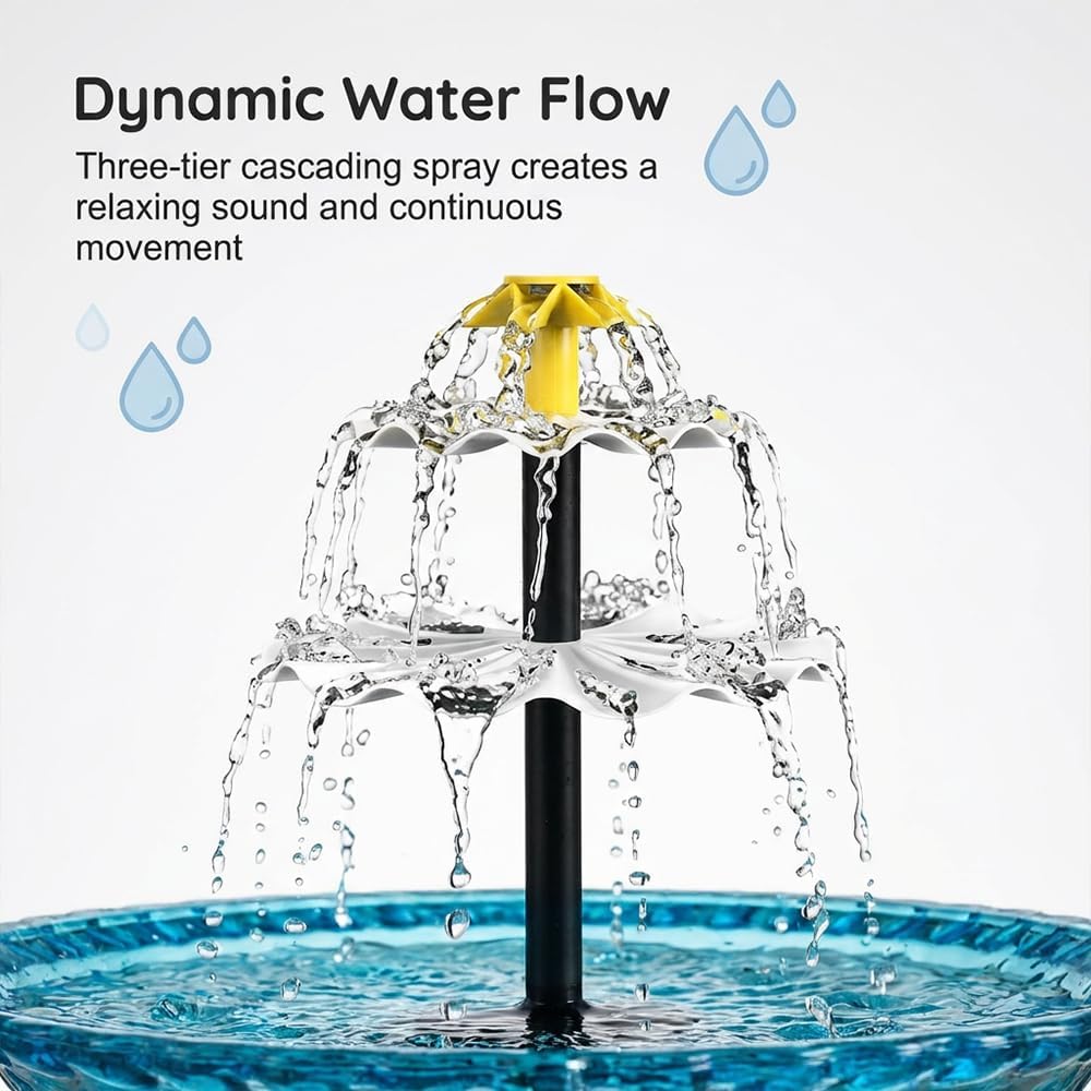 Skiennix Solar Hanging Hummingbird Bath Fountain - Glass Bowl Water Feature for Garden & Patio (Blue)