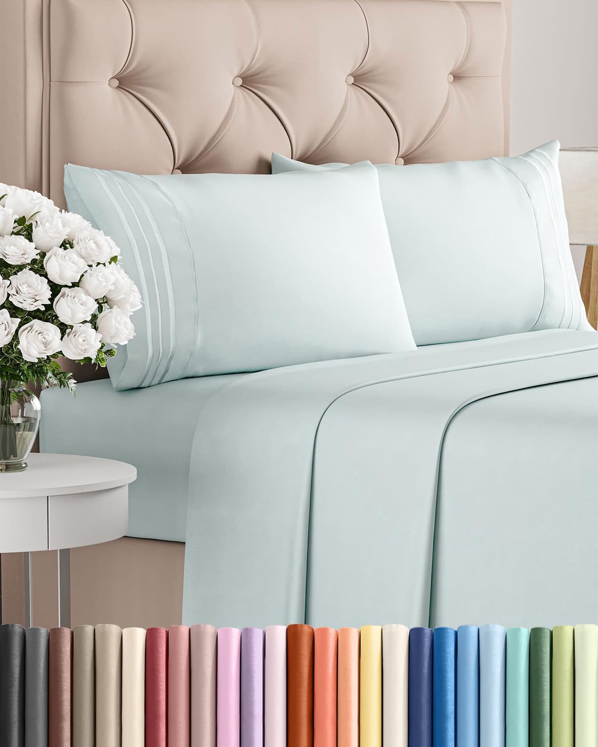 King Size 4 Piece Sheet Set - Ultra-Soft Cooling Bed Sheets | Hotel Luxury Bedding - Ice Blue