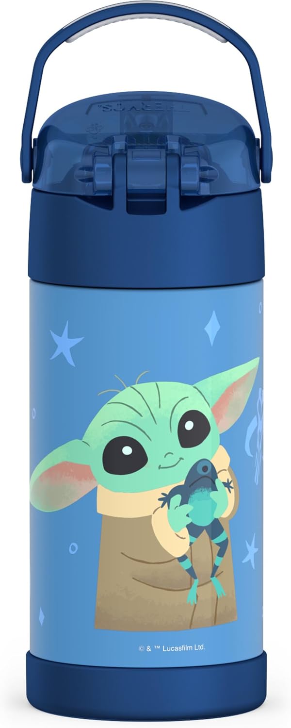 THERMOS FUNTAINER Water Bottle - 12 Ounce Stainless Steel Vacuum Insulated with Straw | Mandalorian Design