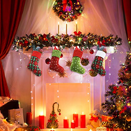 Syhood 12 Pieces 9 Inch Christmas Mini Stockings Bulk, 4 Styles Red Green White Xmas Stockings
