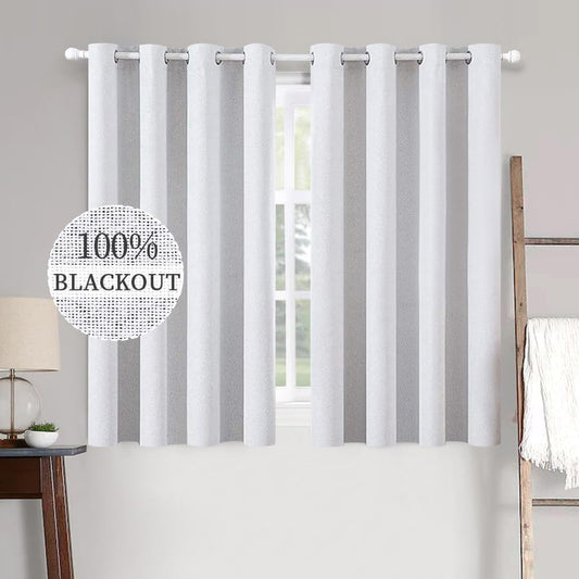 MIULEE Full Blackout Curtains - Linen Texture Thermal Insulated Grommet Panels | 52x45 Inch, Grayish White