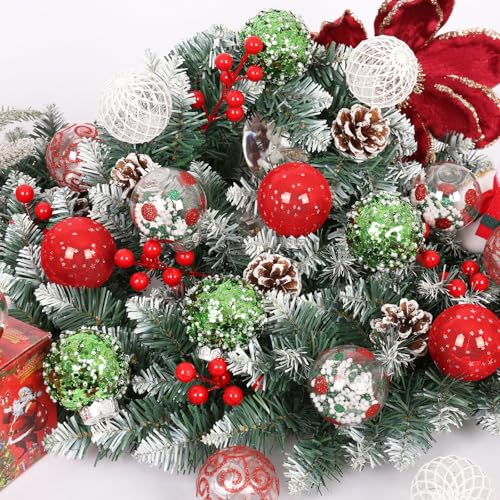 JIALEIXI 25Pcs Christmas Ornaments Set Red/Green/White - 2.36in Shatterproof Plastic Ball Decorations