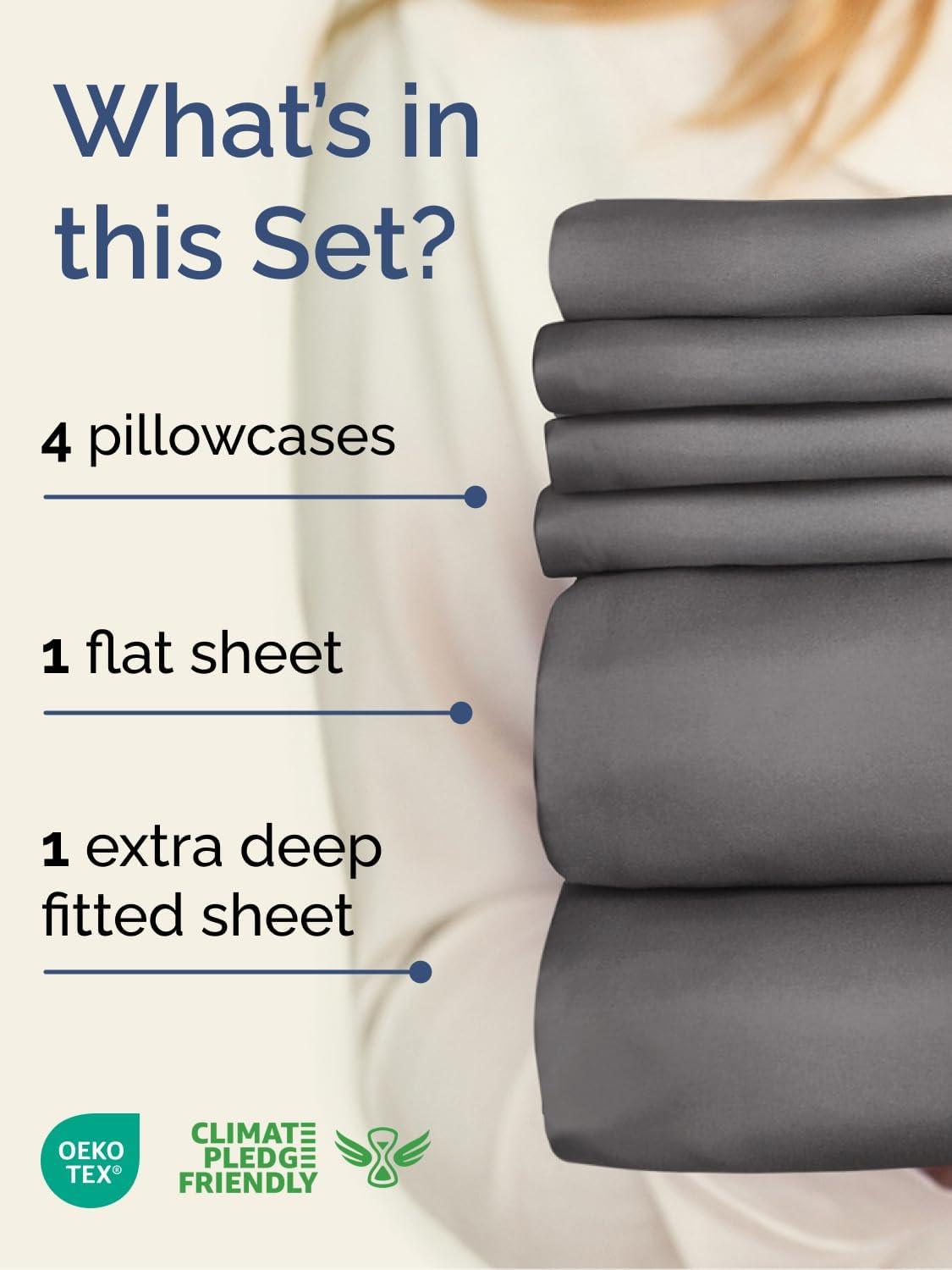 Skiennix Extra Deep Full Sheet Set - 6 Piece Breathable Cooling Bedding - Soft Wrinkle-Free Grey