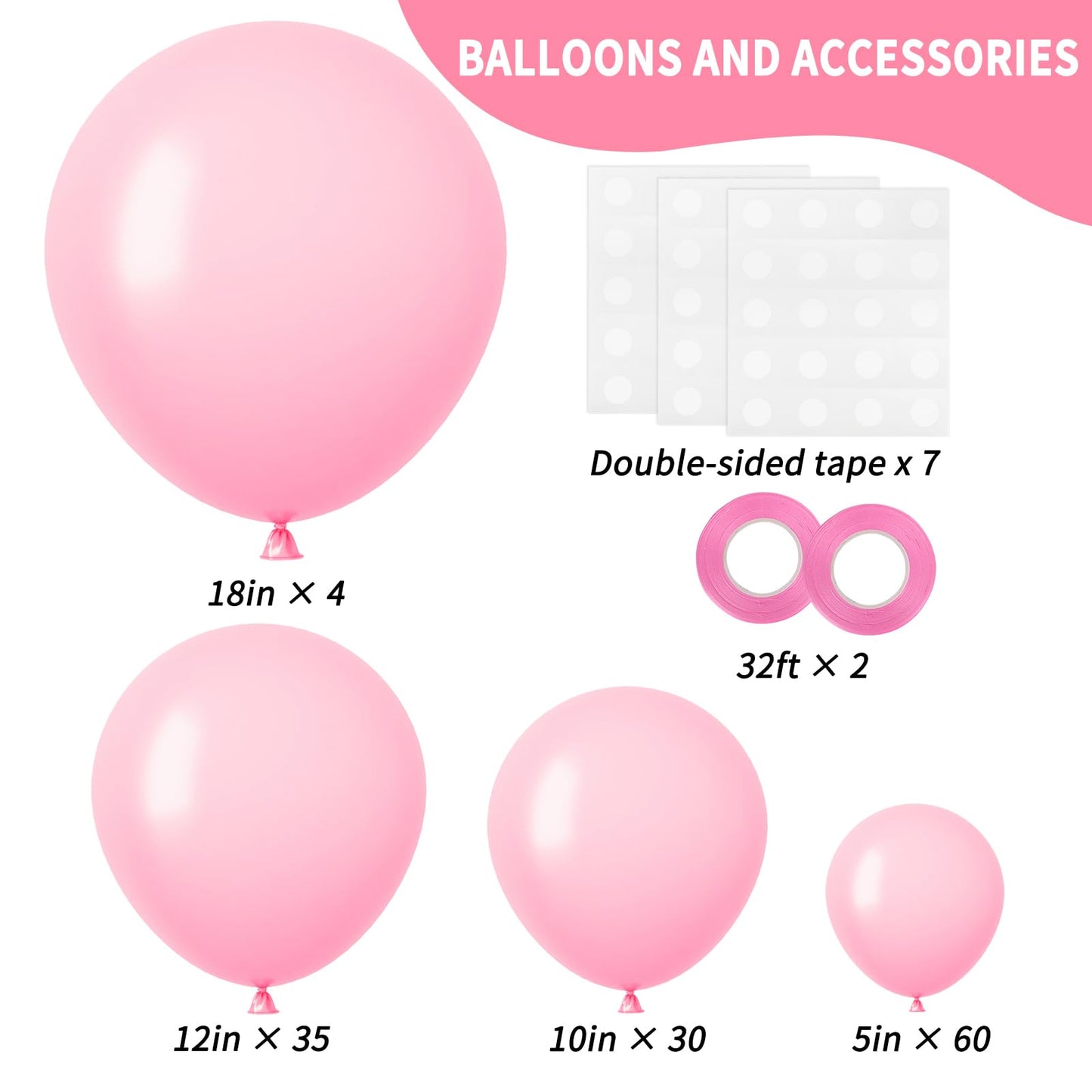 RUBFAC Pink Balloons 129pcs Light Pastel Pink Balloon Different Sizes 18 12 10 5 Inch for Garland Arch Mother's Day Birthday Party Baby Shower Gender Reveal Wedding Anniversary Easter Decoration