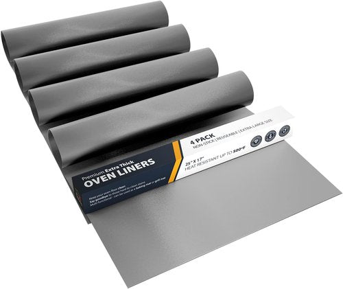 Heavy Duty Oven Liners by [Brand Name] - 4 Pack Non-Stick Reusable Mats, 17”x25” - BPA & PFOA Free Kitchen Accessory (Silver)