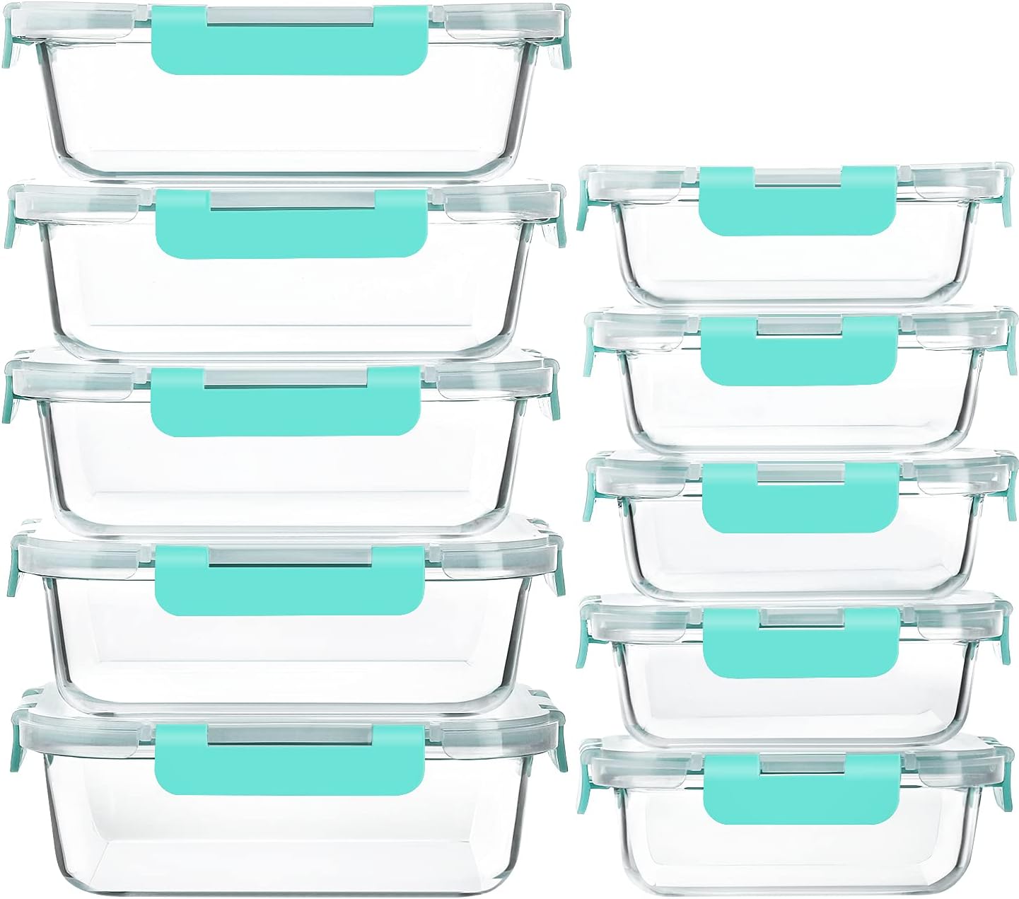 MCIRCO Glass Meal Prep Containers - Airtight Food Storage with Snap Locking Lids | 10-Pack, Green