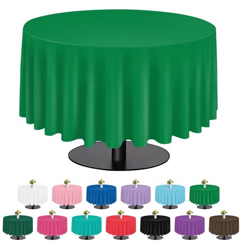 Green 6 Pack Plastic Table Cloth 84", Disposable Round Tablecloth Table Cover, Plastic Tablecloths for Parties