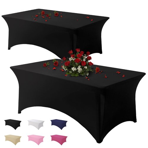 Famstar Table Cloth 2 Pack Black 6FT Spandex Tablecloth for Rectangle Fitted Table Cloths Stretch Covers Washable Wrinkle Free Tablecloths for Festival Camping Picnic Wedding Party