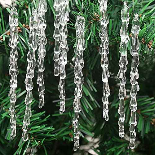 Icicle Ornaments 25 pcs Icicles Pendant Set Christmas Decoration Acrylic Clear icicles with Approx 11 Yard Cord for Christmas Tree Decoration (Water Drop-5.1inch)