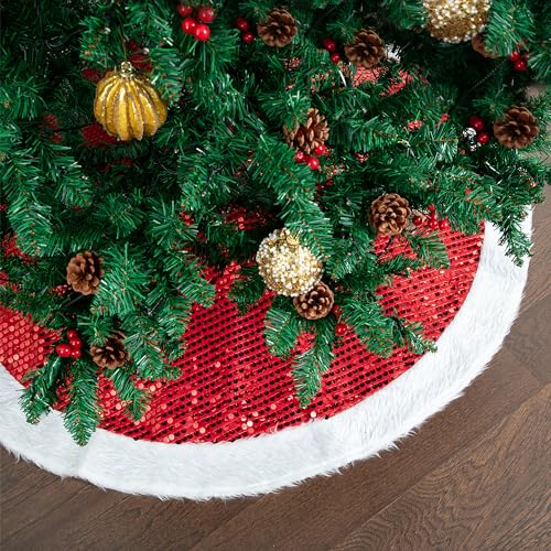 Mr. Pen Christmas Tree Skirt 48 Inch Red Sequin Holiday Decor