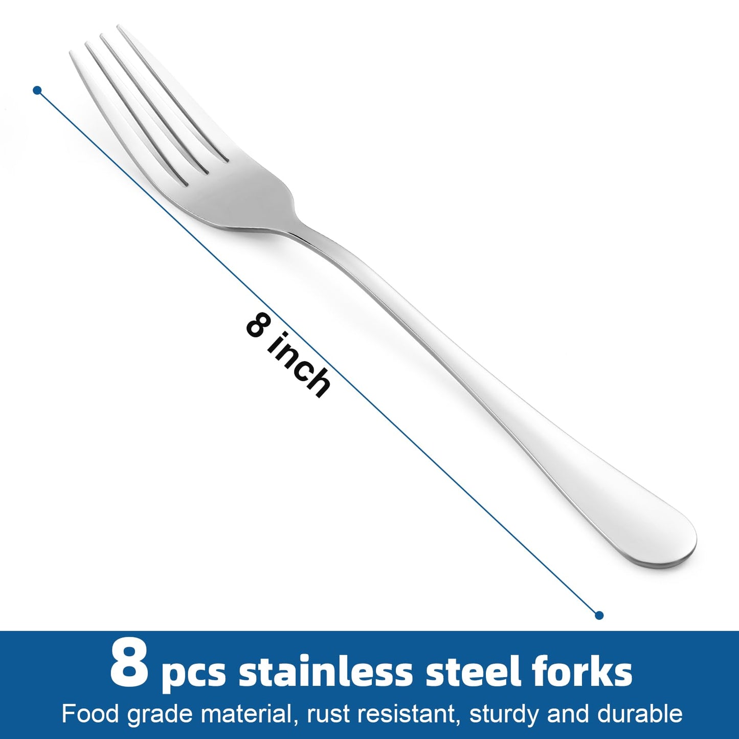 12 Piece Dinner Forks Set, Food-Grade Stainless Steel Forks Silverware, Cutlery Forks, Dessert Forks, Metal Forks for Home, Kitchen or Restaurant, Mirror Polished, Dishwasher Safe - 8 Inch