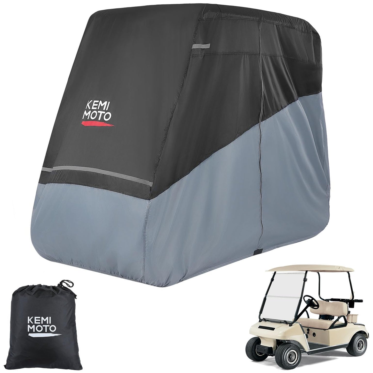 KEMIMOTO Golf Cart Cover 2 Seater, Universal 600D Waterproof Golf Cart Rain Cover with Storage Bag Compatible with EZGO Club Car 2 Passenger, Gray