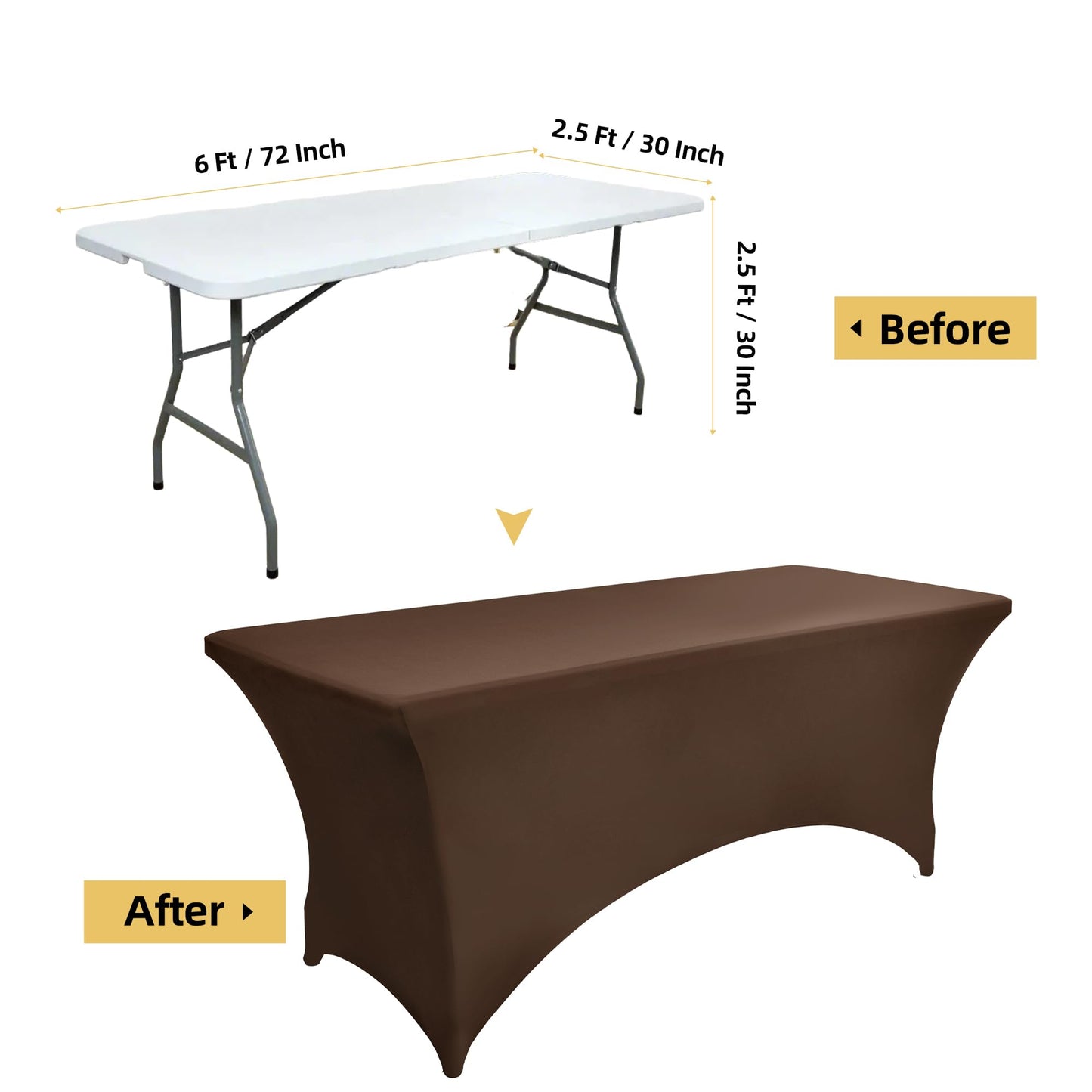 ZarzaaSik 10-Pack 6ft Spandex Table Covers for Rectangle Standard Folding Tables - Wrinkle Resistant Stretch Tablecloths - Ultimate Fitted Table Protector for Parties, Banquet, Wedding