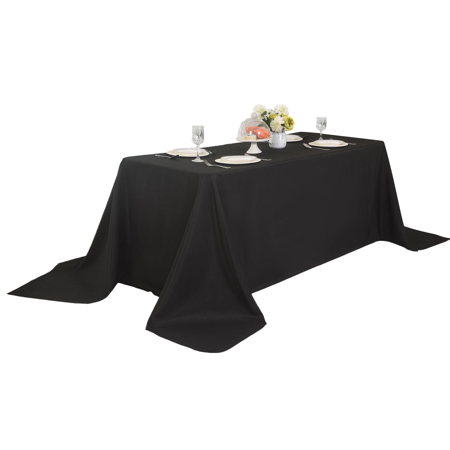 ZarzaaSik 6-Pack 90x132 inch Black Table Cloths, Solid Stain and Wrinkle Resistant Oblong Tablecloth, Premium Plain Weave Polyester Fabric Rectangle Table Linen Covers for Hotel, Wedding