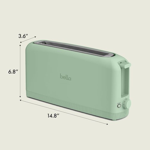 Bella 2 Slice Slim Toaster - 6 Shade Settings with Reheat & Cancel | Fits Sourdough, 10” Long Slot, Seaglass