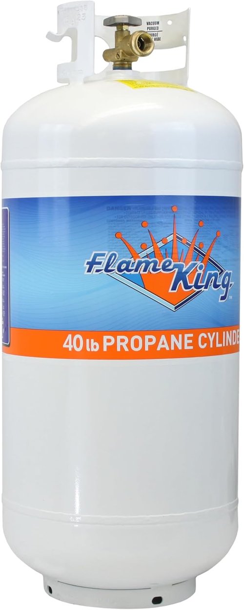 Flame King 40 Lb Steel Propane Tank Cylinder - Overflow Protection Device | Durable White Design
