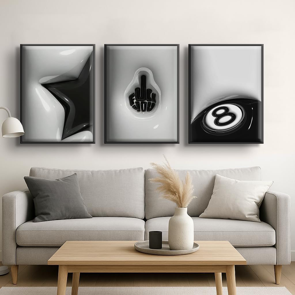 WNRTEKNK Lucky 8 Ball Wall Art - Trendy Black & White Canvas Print for Teen Rooms | 12x16 in Unframed