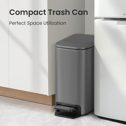 Cesun Stainless Steel Trash Can - 6 Liter Soft Close Lid & Step Pedal | Anti-Fingerprint Finish (Gray)