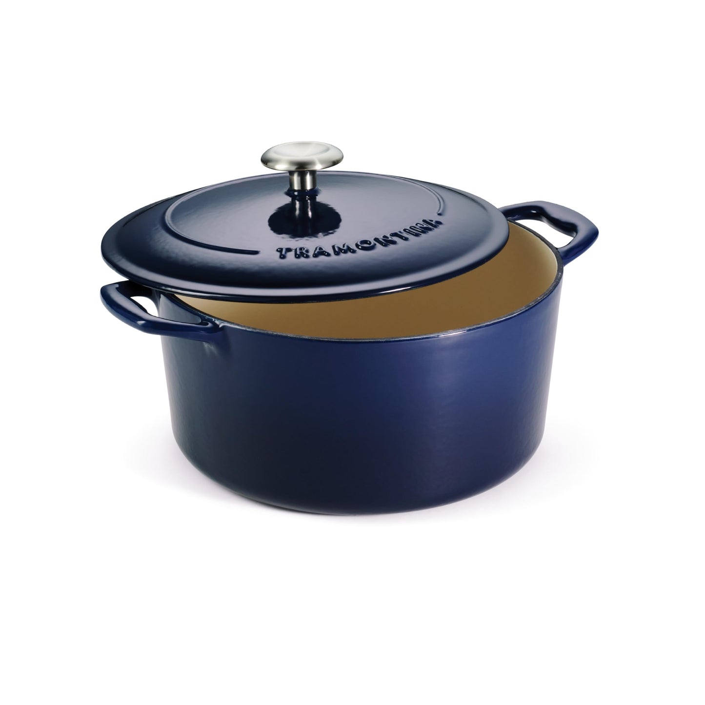 Tramontina Bestow Enameled Cast Iron Dutch Oven Pot with Lid, Round 5.5-quart, Latte with Gold Knob