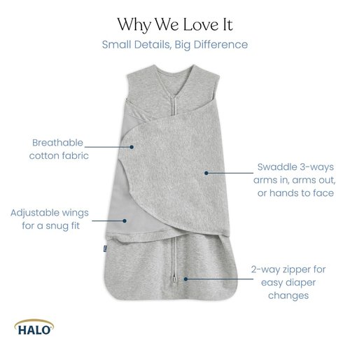 HALO Sleepsack Swaddle - 100% Cotton 3-Way Adjustable Wearable Blanket, Campsite, Small (3-6 Months)