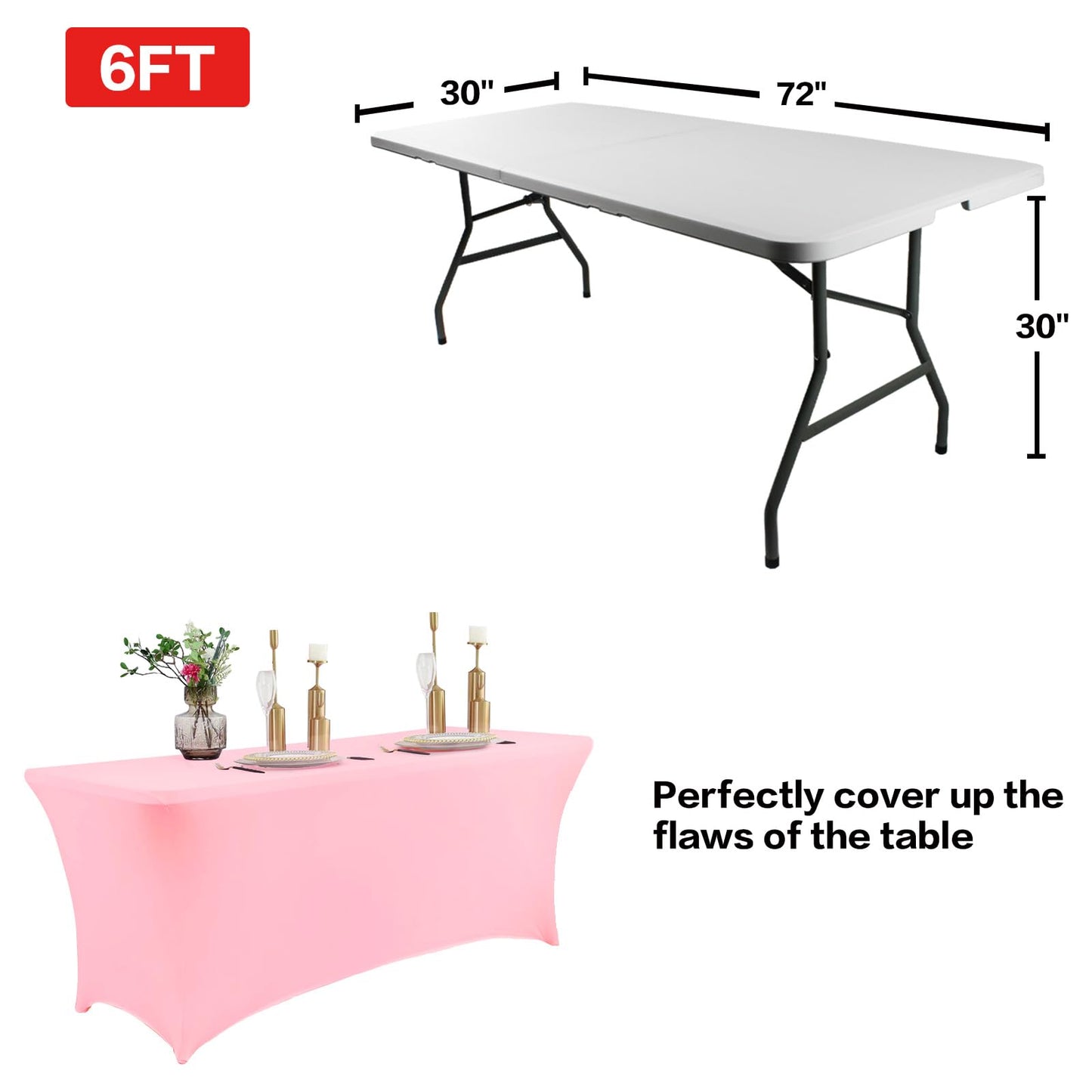 IVAPUPU 2 Pack 4FT Table Cloth for Rectangular Fitted Events Stretch Pink Table Covers Washable Table Cover Spandex Tablecloth Table Protector for Party, Wedding, Cocktail, Banquet, Festival