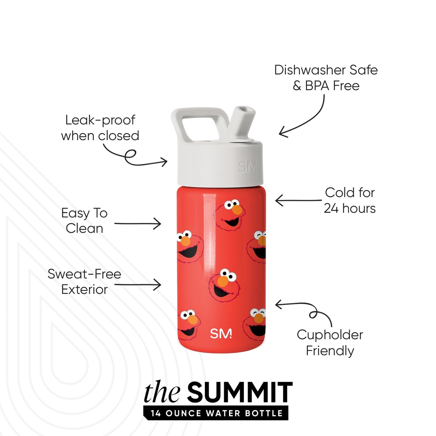 Simple Modern Kids Summit Water Bottle with Straw Lid | Sesame Street 14oz Stainless Steel Cup Insulated Tumbler for Boys, Girls, School | Elmo Says