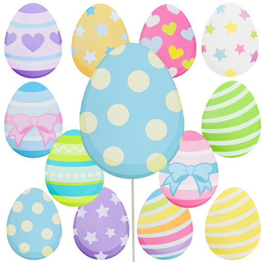 Tinsow Easter Decorations 12 Piece Large Egg Ornaments Colorful Egg Picks Set for Easter Tree Topper and Vase Fillers Vibrant Multicolor Assortment Perfect for Home School Office Party Spring Decor