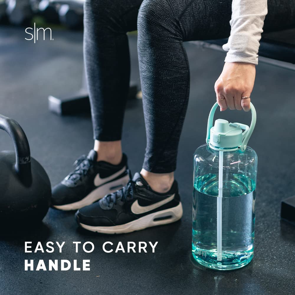 Simple Modern 1 Gallon 128 oz Water Bottle with Push Button Silicone Straw Lid & Motivational Measurement Marker | Large Reusable Tritan Plastic Water Jug | Summit Collection | Tropical Seas