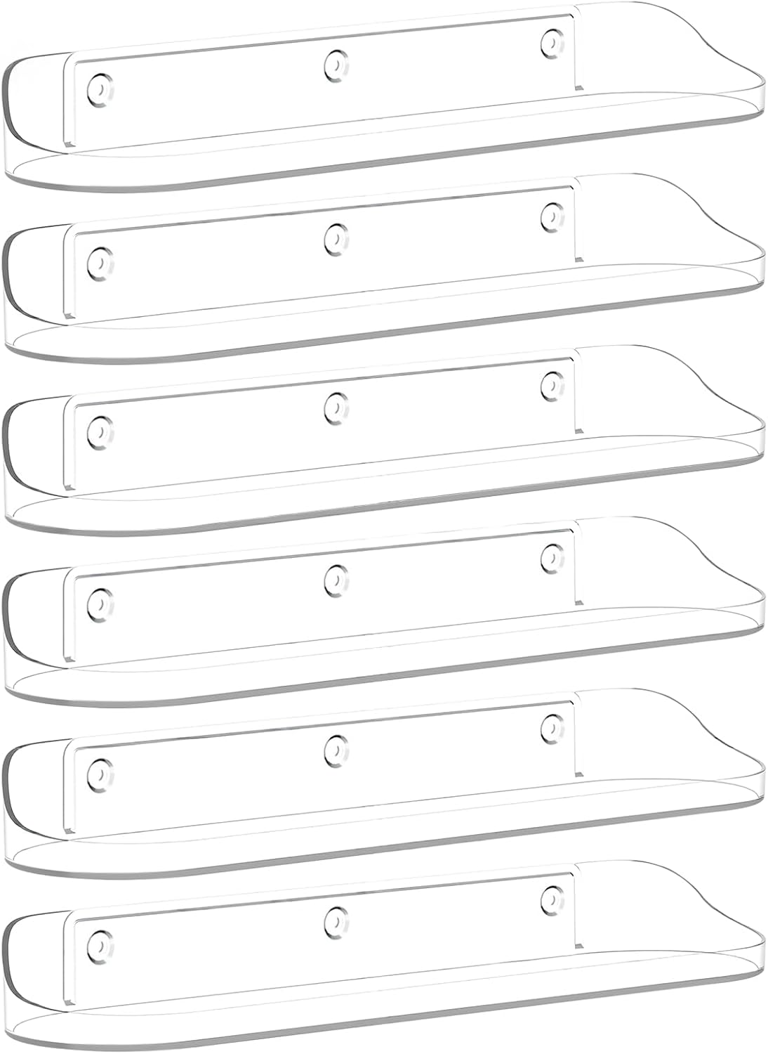SpaceWhisper Floating Wall Shelves - 6-Pack 15" Clear Display Organizers for Bathroom, Bedroom & Living Room