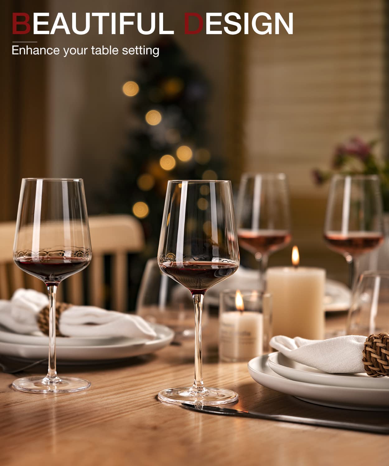 LUNA & MANTHA Red Wine Glasses Set of 6, 15 oz Exquisite Hand Blown Crystal Wine Glasses