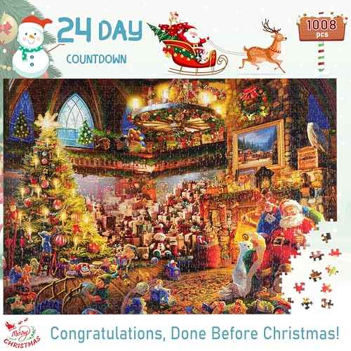Advent Calendar 2025 Christmas Puzzle - Santa's Workshop, 1008 Pieces 24 Days of Christmas Countdown Advent Calendar Puzzle, Christmas Decor Ideas Jigsaw Puzzles for Adults Kids