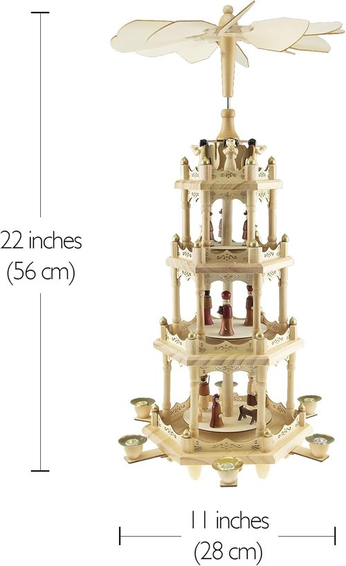 Clever Creations Beige Four-Tier Carousel | 22-Inch Traditional Wooden Christmas Pyramid Decoration