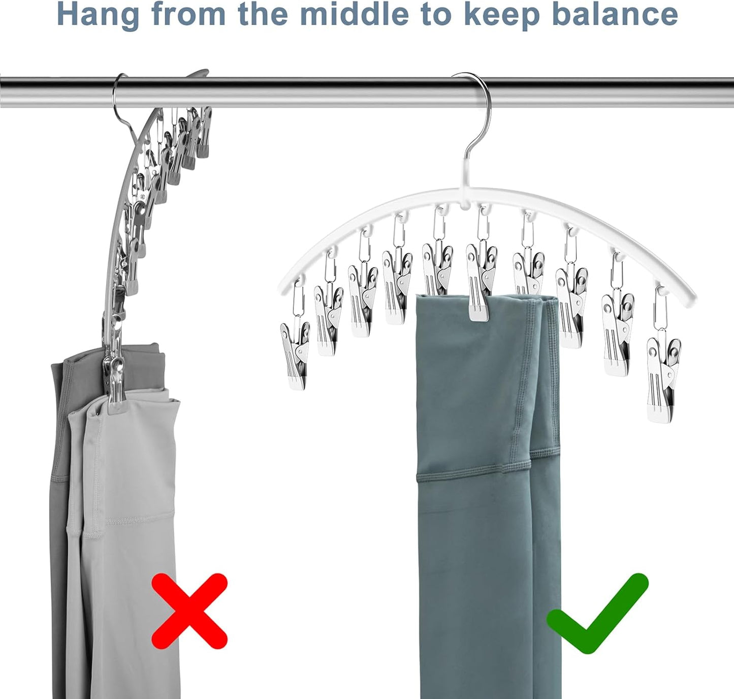 Legging Organizer - Skiennix Metal Yoga Pants Hanger with 10 Clips | Space-Saving Closet Storage - White