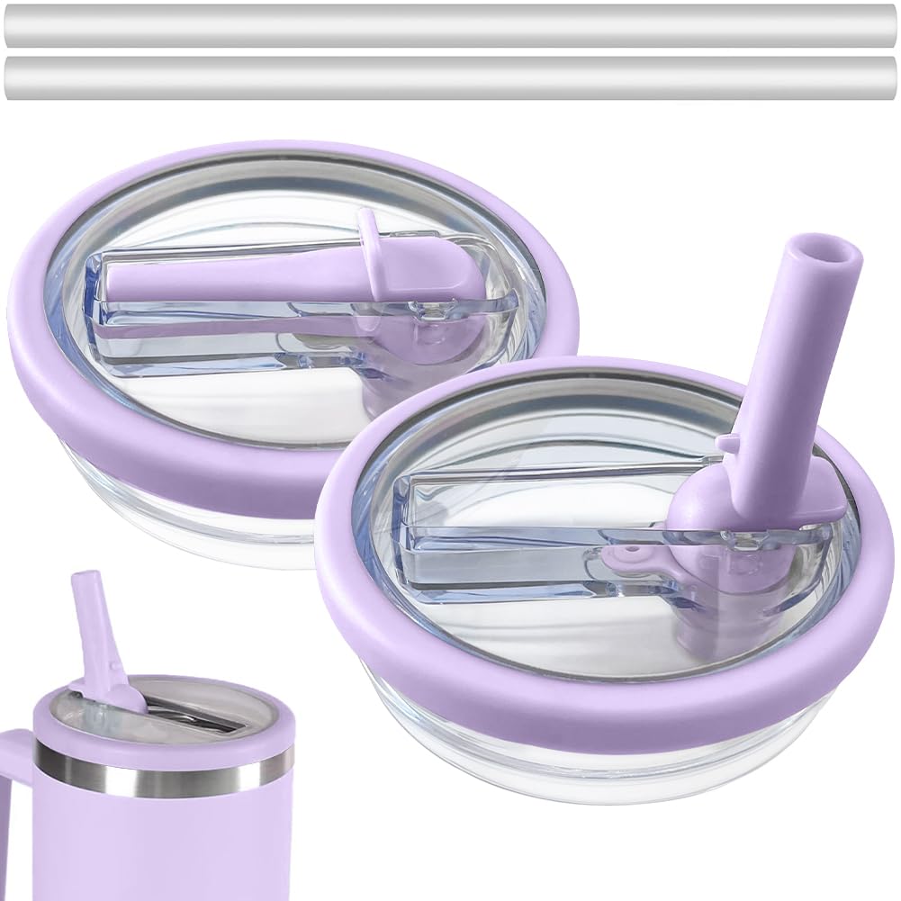 2-Pack Leak Proof Lid Replacement 40 oz, Only Fit for Stanley Quencher H2.0 Tumbler, Reusable Flip Straw Lid Top Cover for Stanley 40oz Cup Accessories, Replacement of Leaking Original Lids, Purple