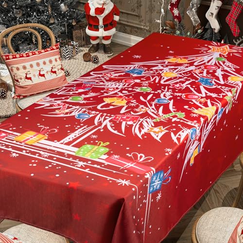 Big Christmas Tree Rectangle Tablecloth 84x60 Inch Holiday Decor Washable