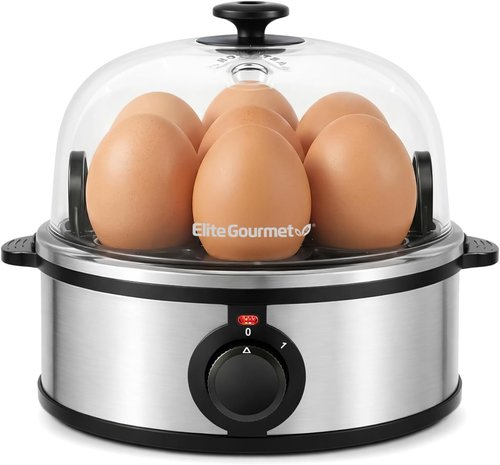 Elite Gourmet Electric Egg Poacher - 7 Egg Capacity with Auto Shut-Off & Measuring Cup, BPA Free, Stainless Steel