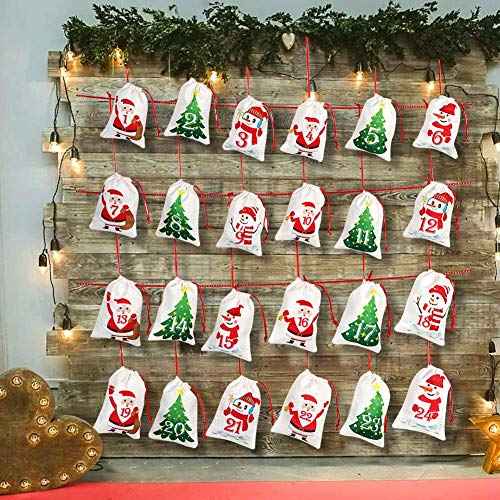 OurWarm Christmas Advent Calendar 2025, 24 Days Burlap Hanging Advent Calendars Candy Gift Bags DIY Xmas Countdown Christmas Decorations for Kids Wall Home Office Holiday Decor