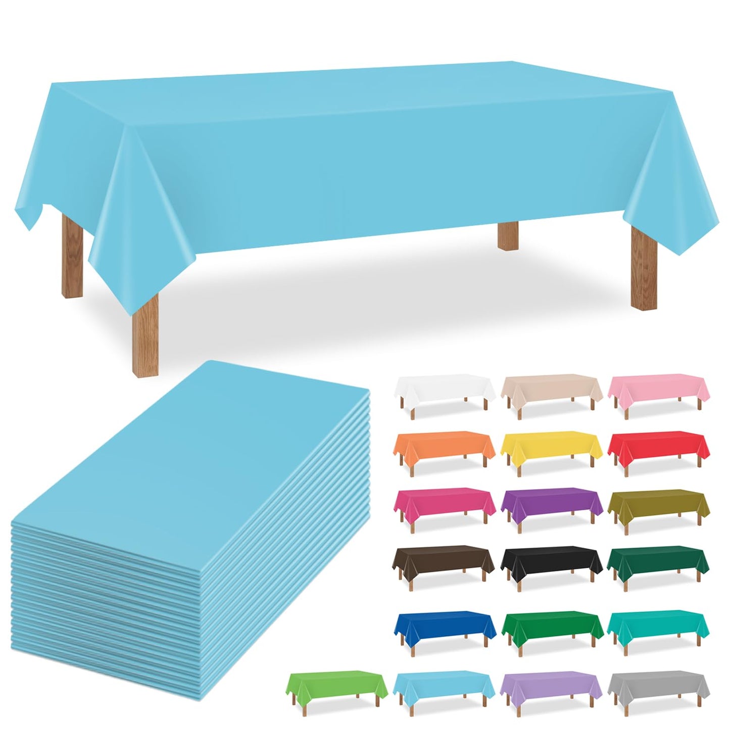 Kongdaoth Light Blue 16 Pack 54 x 108 Inch Plastic Tablecloths, Disposable Rectangle Tablecloth, Party Table Cover Plastic Table Cloth