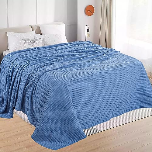 Oversized King Cotton Blanket 120x120 Sky Blue All Season Waffle Bed Cover