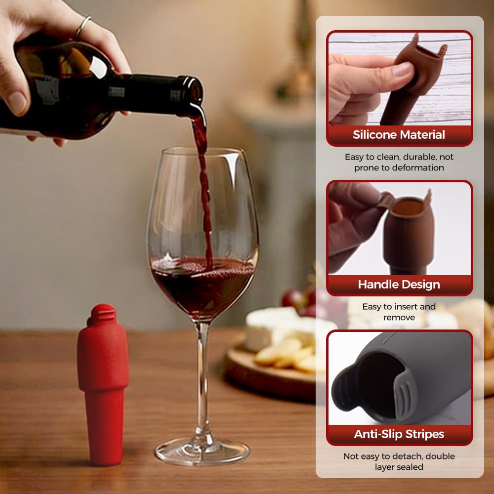 Silicone Wine Stopper, 2026 New Wine Stoppers for Wine Bottles, Reusable Seal Bottle Cover for Wine Beer Champagne, Glass Bottle Sealer Covers for Home Use (4 Pcs)