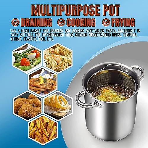4-Quart Stainless Steel Deep Fryer Pot with Mesh Basket & Glass Lid – Cook N Home