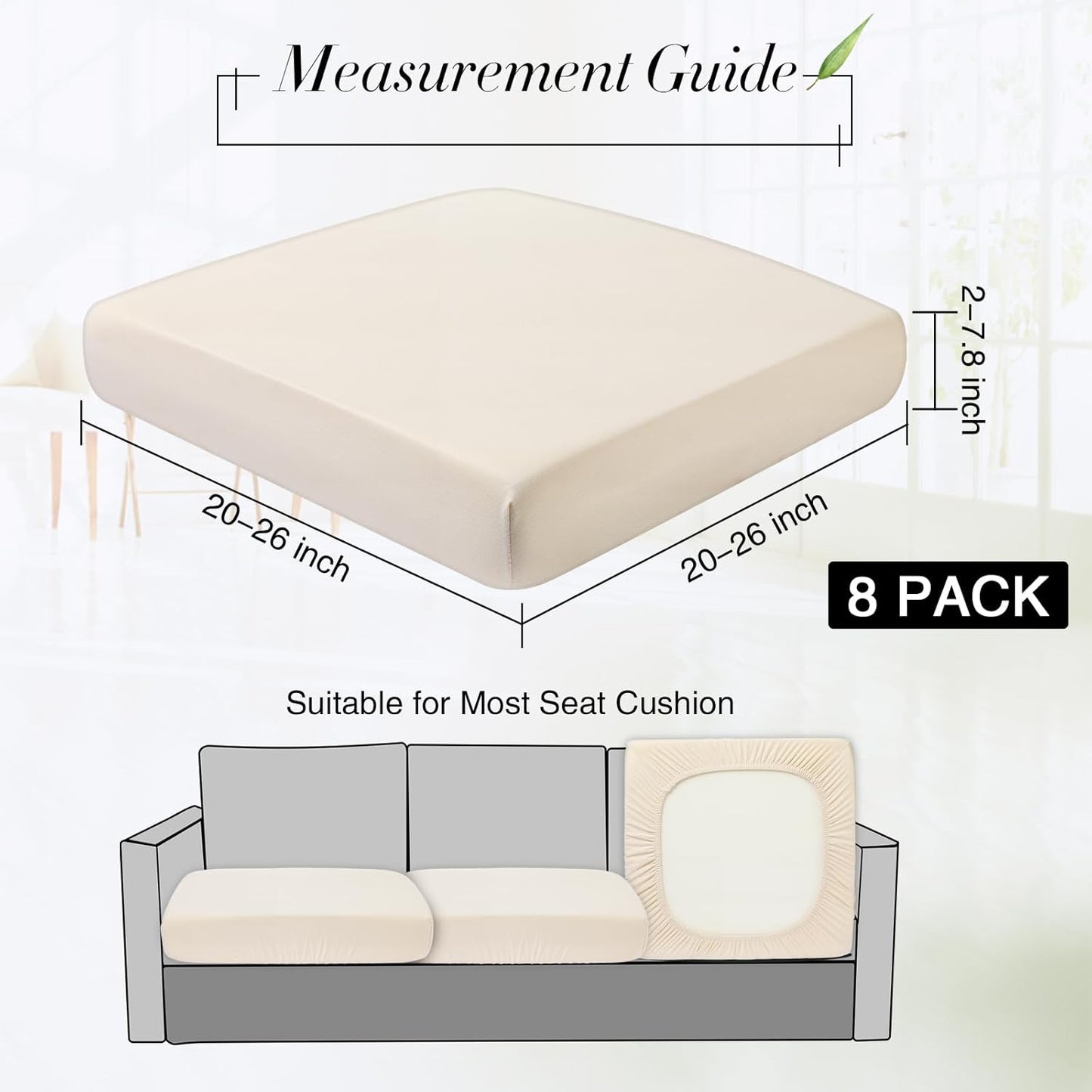 Newwiee 8Pcs Patio Cushion Covers - Stretch Waterproof Replacement for Outdoor Furniture | Beige