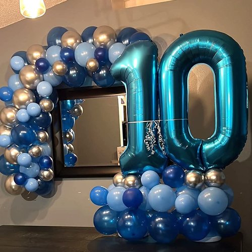Blue Balloon Number 0, 40 Inch Large Self Inflating Foil Number Balloons 0-9, Giant 0 Digital Helium Balloon for Boys Men Birthday Baby Shower New Year Party Anniversary Celebration Decorations