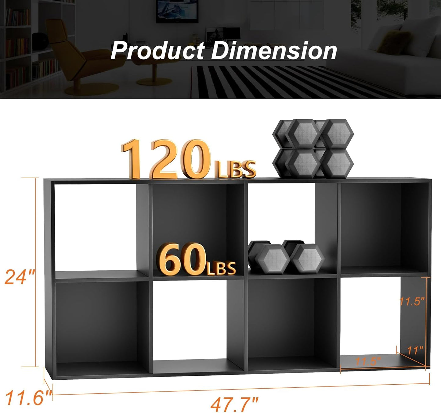 Sweetcrispy 8 Cube Storage Organizer - Versatile Open Cube Bookshelf with Removable Back Panels | 47.7" L x 11.6" W x 24" H, Black